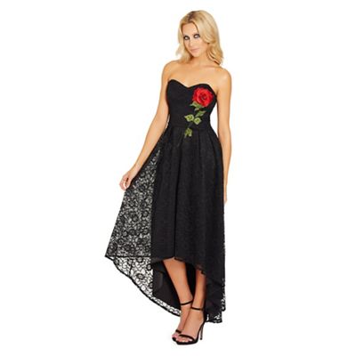 Black 'Raney' bandeau high low lace dress